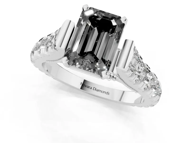 Emerald Cut Graduated Engagement Ring Setting for a Black Center | Sterling Silver