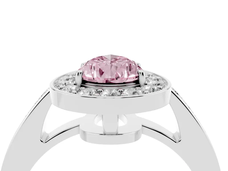 Fancy Pink Pear Cut Diamond Halo Pavé Engagement Ring Set in Platinum with Bezel Setting