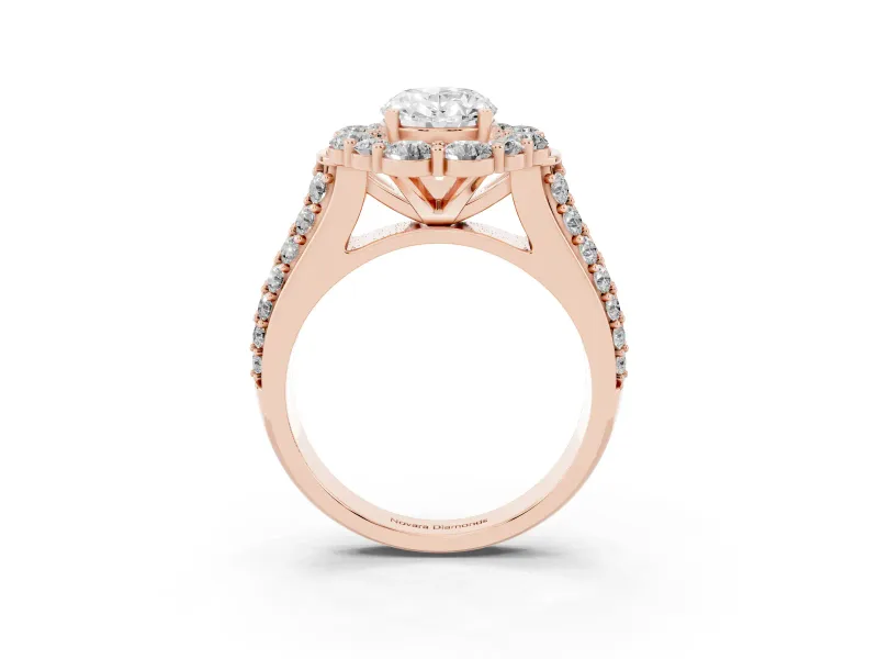 Oval Large Accent Halo Engagement Ring Setting | Graduated Pavé | Rose Gold