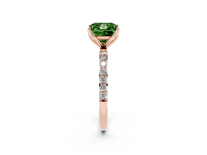Princess Cut Pave Solitaire Engagement Ring Setting for a Fancy Green Lab-Grown Diamond | Slim Band | Rose Gold