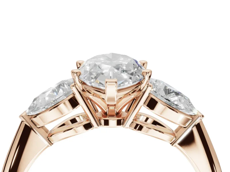 Marquise Three-Stone Engagement Ring Setting | Pear Side Stones | Rose Gold