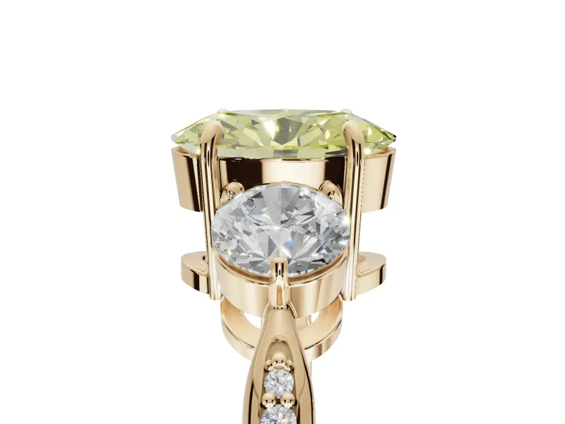 Oval Three Stone Engagement Ring Setting for a Fancy Yellow Lab-Grown Diamond | Tapered Pave Band | Yellow Gold