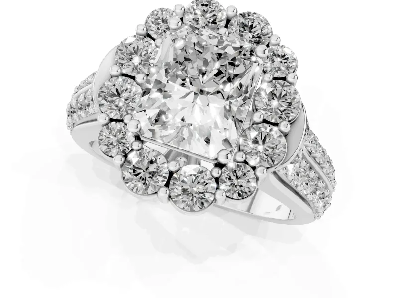 Radiant Cut Large Accent Halo Engagement Ring Setting | Graduated Pavé | Platinum