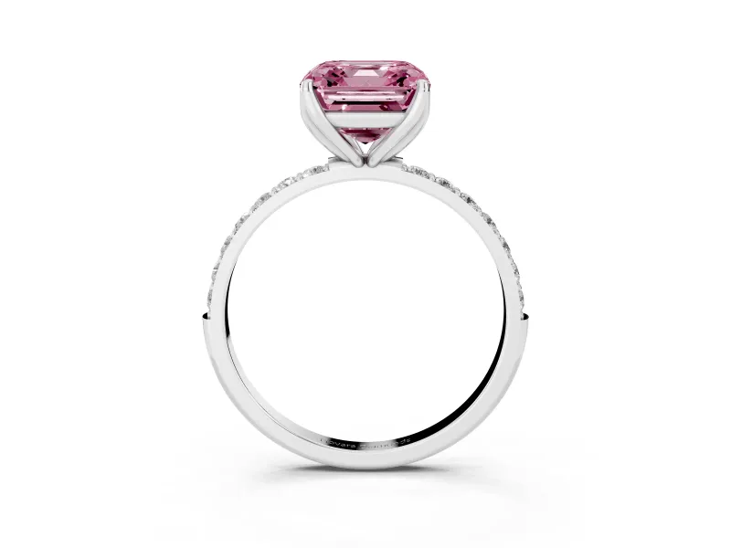 Asscher Cut Pave Solitaire Engagement Ring Setting for a Fancy Pink Lab-Grown Diamond | Slim Band | Sterling Silver