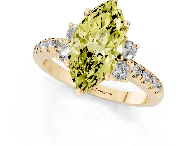 Marquise Side Stone Engagement Ring Setting for a Fancy Yellow Lab-Grown Diamond | Pave Band | Yellow Gold