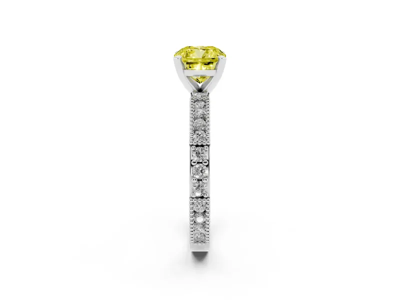 Cushion Cut Vintage Engagement Ring Setting for a Fancy Yellow Lab-Grown Diamond | Sterling Silver