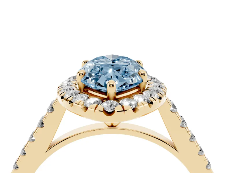 Marquise Halo Engagement Ring Setting for a Fancy Blue Lab-Grown Diamond | Pave Shoulders | Yellow Gold