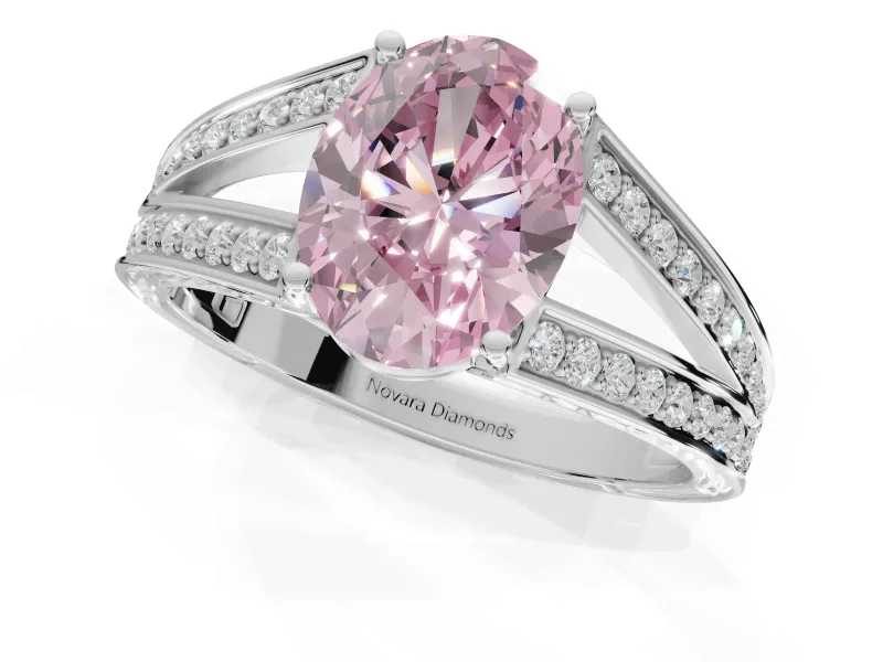 Oval Split Shank Pavé Engagement Ring Setting for a Fancy Pink Lab-Grown Diamond | Platinum