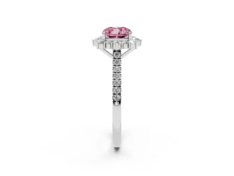 Cushion Cut Halo Engagement Ring Setting for a Fancy Pink Lab-Grown Diamond | Sterling Silver - Design NV-24700