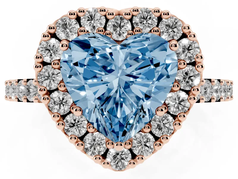 Heart-Shaped Halo Engagement Ring Setting for a Fancy Blue Lab-Grown Diamond | Single Row Pavé Band | Rose Gold