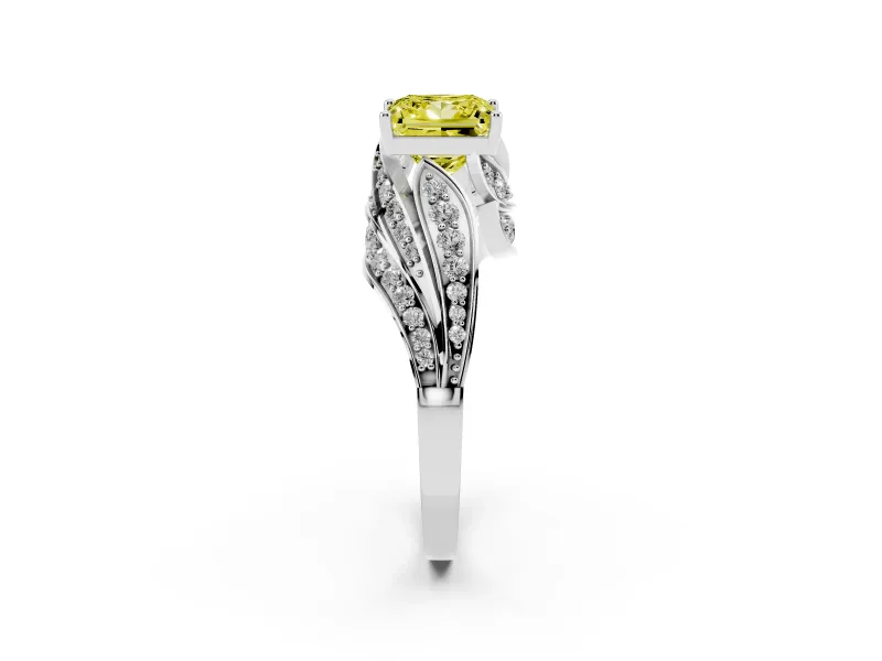 Princess Cut Bypass Hidden Halo Engagement Ring Setting for a Fancy Yellow Lab-Grown Diamond | Graduated Pavé | Platinum