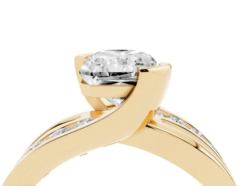 Radiant Cut Graduated Channel Bypass Engagement Ring Setting | Split Shank | Yellow Gold