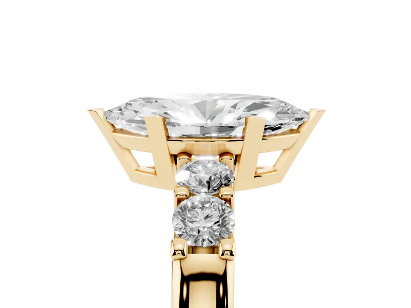 Marquise Cut Diamond Five-Stone Prong Set Engagement Ring Set in Yellow gold with Channel Band