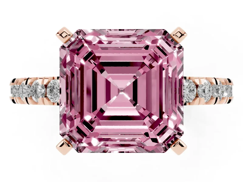 Asscher Cut Pavé Engagement Ring Setting for a Fancy Pink Lab-Grown Diamond | Rose Gold