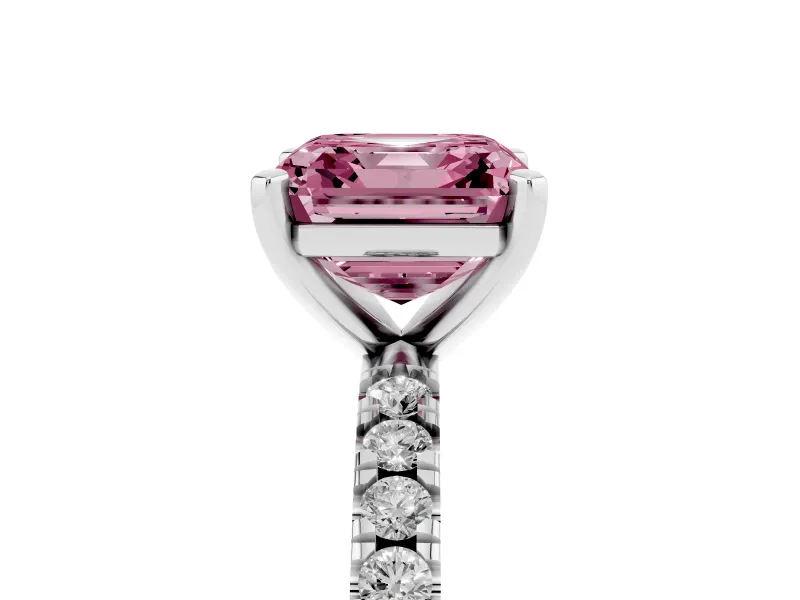 Asscher Cut Pavé Solitaire Engagement Ring Setting for a Fancy Pink Lab-Grown Diamond | Sterling Silver