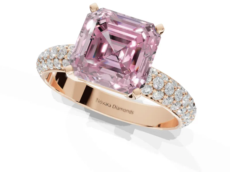 Asscher Cut Domed Pavé Engagement Ring Setting for a Fancy Pink Lab-Grown Diamond | Rose Gold