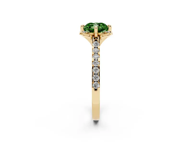 Cushion Cut Floral Petal Engagement Ring Setting for a Fancy Green Lab-Grown Diamond | Petal Accents | Yellow Gold
