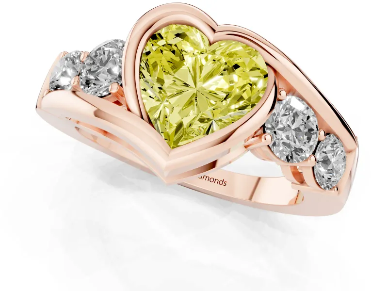 Heart-Shaped Bezel Bypass Engagement Ring Setting for a Fancy Yellow Lab-Grown Diamond | Rose Gold