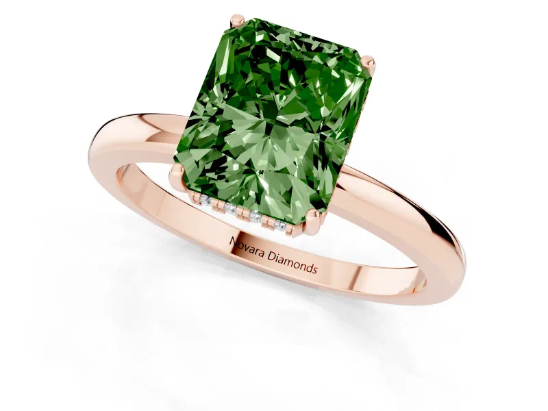 Radiant Cut Engagement Ring Setting for a Fancy Green Lab-Grown Diamond | Hidden Halo | Rose Gold