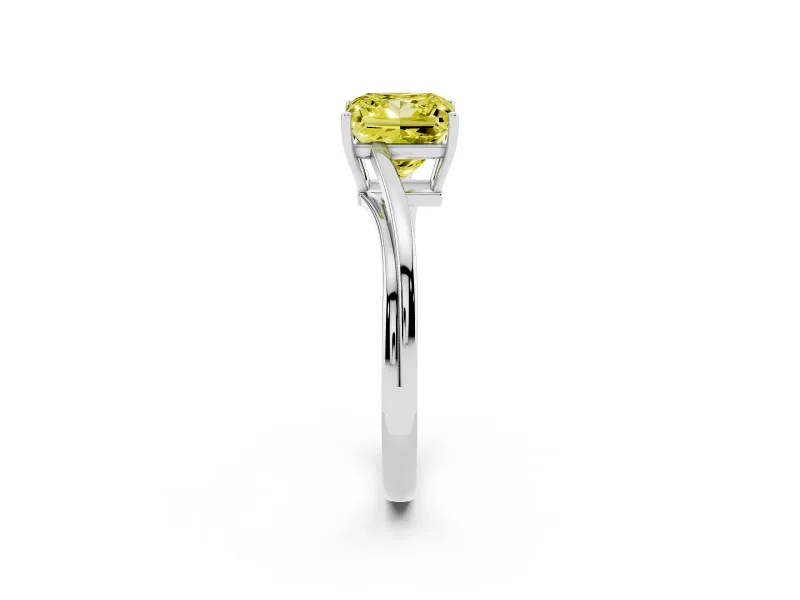 Fancy Yellow Princess Cut Diamond Solitaire Twist Band Ring Set in Platinum with Prong Setting