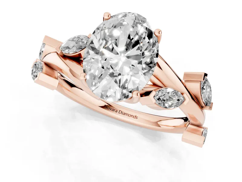 Oval Twisted Vine Engagement Ring Setting | Marquise Side Stones | Rose Gold