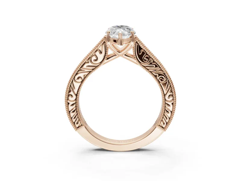 Marquise Vintage Engraved Pavé Engagement Ring Setting | Milgrain Edges | Rose Gold