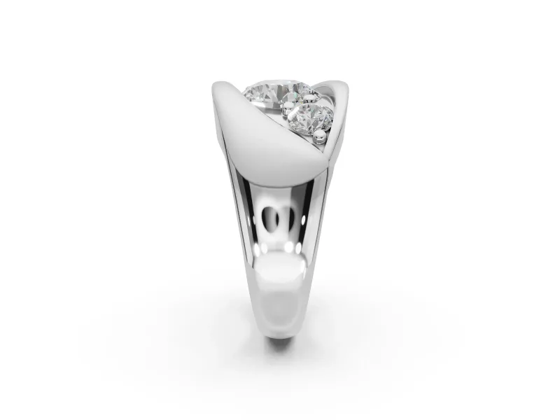 Round Three Stone Bypass Engagement Ring Setting | Sculpted Crossover Band | Sterling Silver