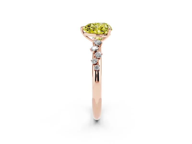 Fancy Yellow Heart Cut Diamond Cluster Solitaire Ring Set in Rose gold with Prong Setting