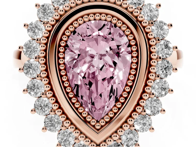 Pear-Shaped Bezel Halo Engagement Ring Setting for a Fancy Pink Lab-Grown Diamond | Rose Gold