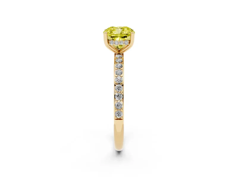 Cushion Cut Hidden Halo Engagement Ring Setting for a Fancy Yellow Lab-Grown Diamond | Yellow Gold
