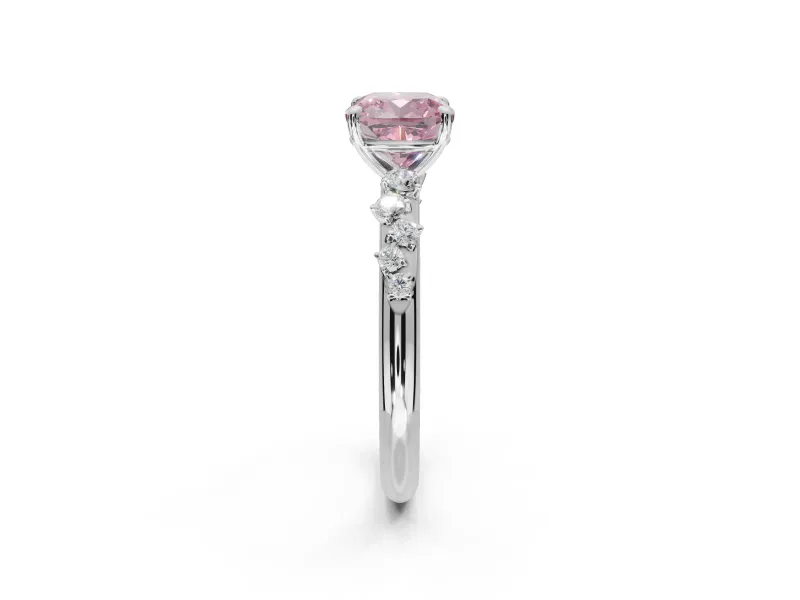 Cushion Cut Graduated Solitaire Engagement Ring Setting for a Fancy Pink Lab-Grown Diamond | Platinum