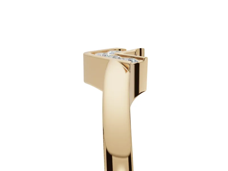 Round Lab-Grown Diamond Channel Set Chevron Wedding Band | V Front | Yellow Gold