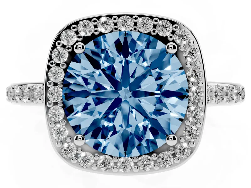 Round Halo Engagement Ring Setting for a Fancy Blue Lab-Grown Diamond | Platinum - Design NV-24729