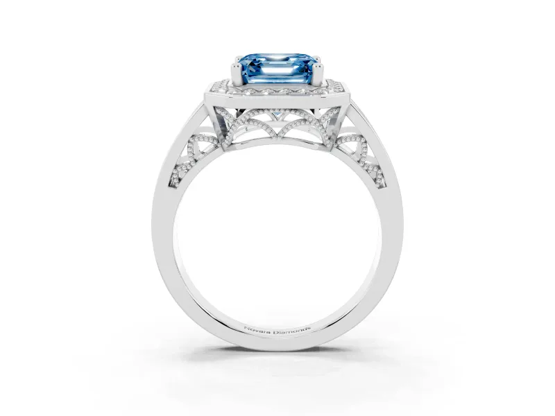 Asscher Cut Halo Engagement Ring Setting for a Fancy Blue Lab-Grown Diamond | Split Shank | Platinum