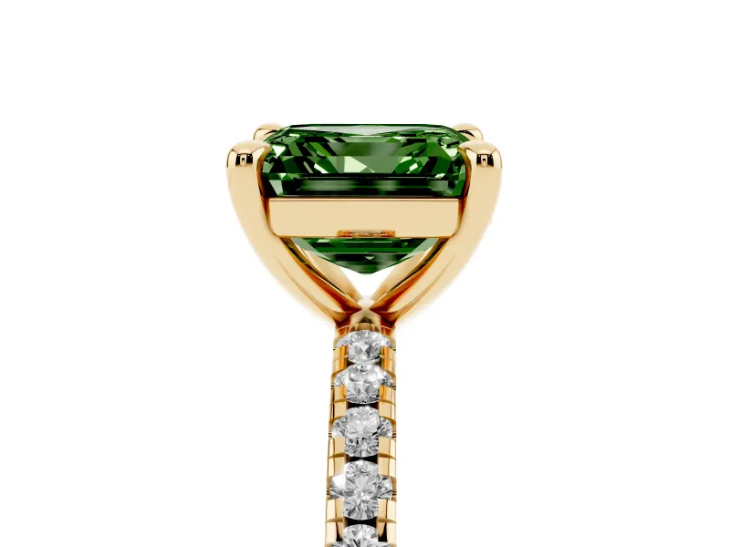 Asscher Cut Petite Pavé Solitaire Engagement Ring Setting for a Fancy Green Lab-Grown Diamond | Slim Band | Yellow Gold