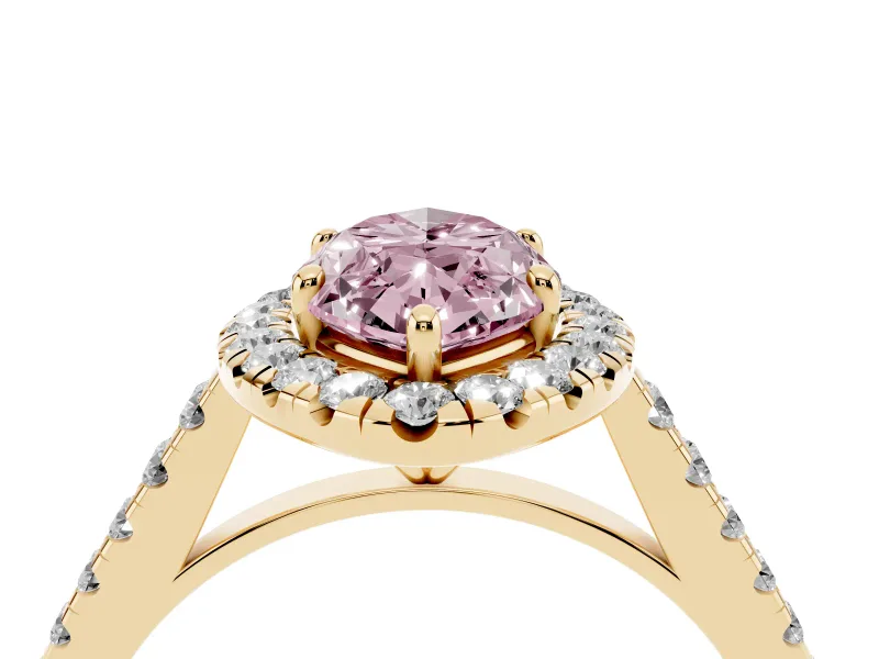 Marquise Halo Engagement Ring Setting for a Fancy Pink Lab-Grown Diamond | Pave Shoulders | Yellow Gold