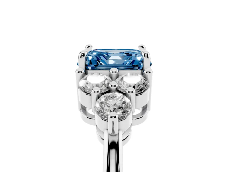 Asscher Cut Cluster Side Stone Engagement Ring Setting for a Fancy Blue Lab-Grown Diamond | Plain Band | White Gold