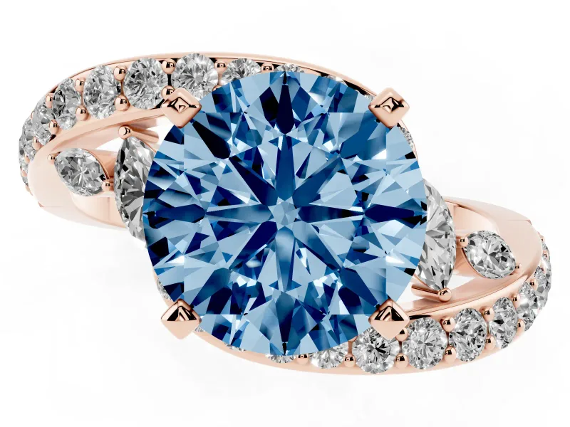 Round Bypass Engagement Ring Setting for a Fancy Blue Lab-Grown Diamond | Rose Gold
