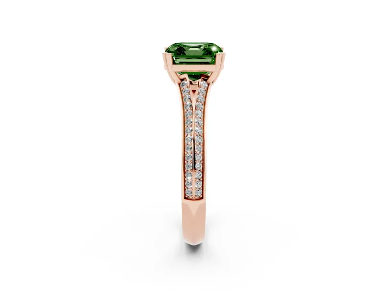 Asscher Cut Split Shank Engagement Ring Setting for a Fancy Green Lab-Grown Diamond | Pave Band | Rose Gold