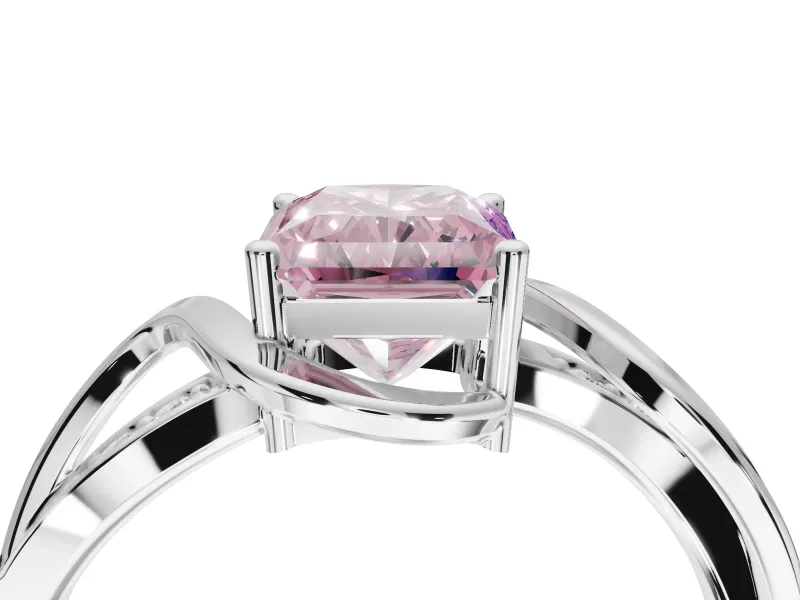 Radiant Cut Bypass Solitaire Engagement Ring Setting for a Fancy Pink Lab-Grown Diamond | Pavé Strands | White Gold