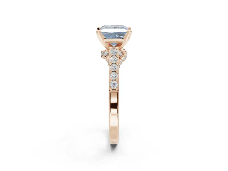 Princess Cut Pavé Solitaire Engagement Ring Setting for a Fancy Blue Lab-Grown Diamond | Crossover Gallery | Rose Gold