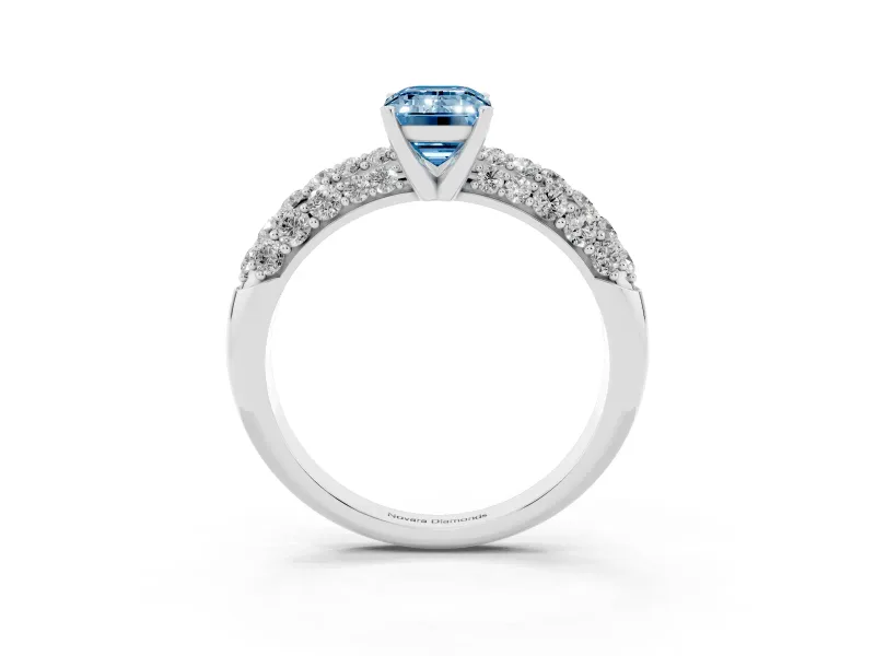 Emerald Cut Multi Row Pave Engagement Ring Setting for a Fancy Blue Lab-Grown Diamond | White Gold