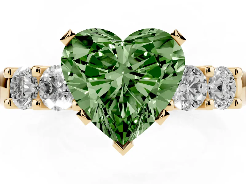 Heart-Shaped Five Stone Engagement Ring Setting for a Fancy Green Lab-Grown Diamond | Yellow Gold