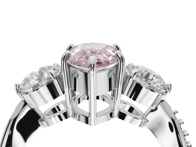 Pear-Shaped Three Stone Engagement Ring Setting for a Fancy Pink Lab-Grown Diamond | Tapered Pave Band | Platinum