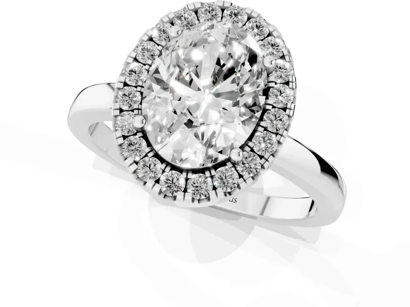 Oval Thin Halo Engagement Ring Setting | Plain Polished Band | Sterling Silver