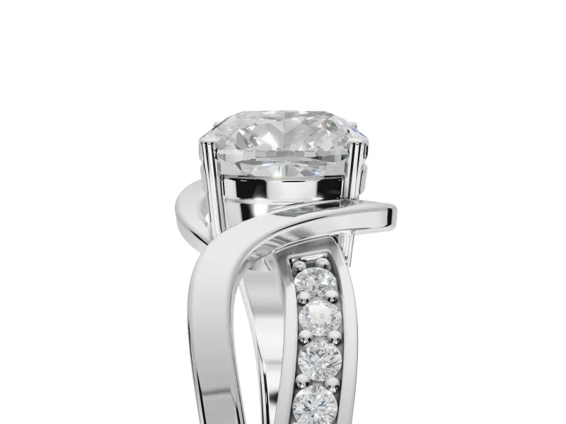 Cushion Cut Bypass Solitaire Engagement Ring Setting | Pavé and Plain Strands | Sterling Silver