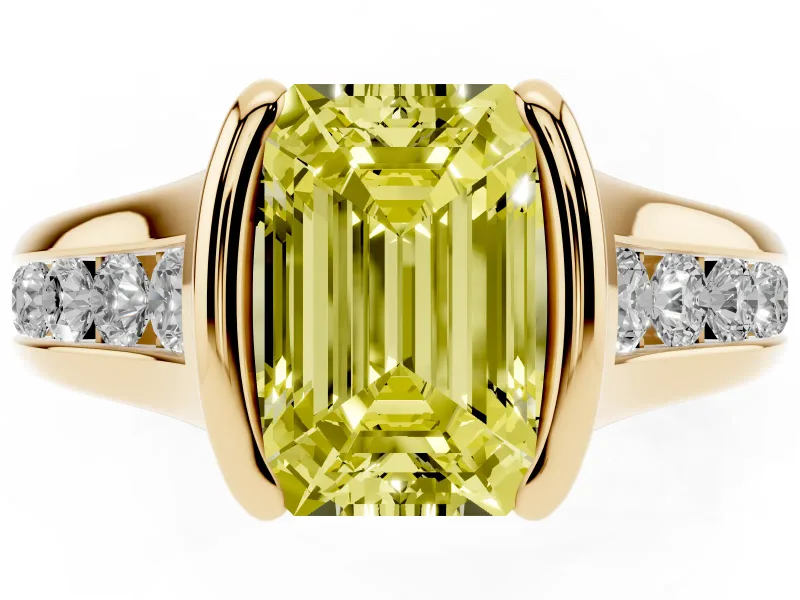Emerald Cut Half Bezel Engagement Ring Setting for a Fancy Yellow Lab-Grown Diamond | Yellow Gold