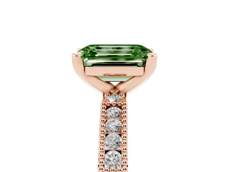 Emerald Cut Vintage Pavé Engagement Ring Setting for a Fancy Green Lab-Grown Diamond | Rose Gold