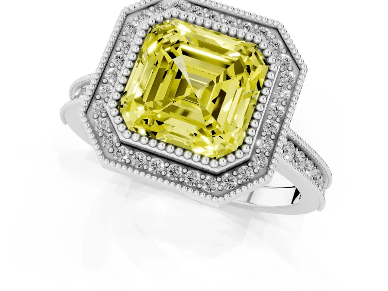 Asscher Cut Halo Engagement Ring Setting for a Fancy Yellow Lab-Grown Diamond | Sterling Silver - Design NV-24721