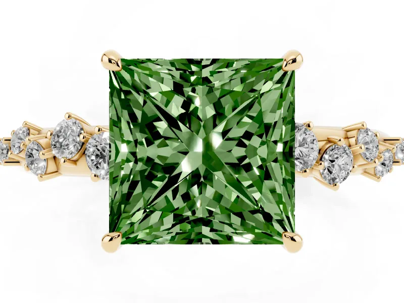 Princess Cut Graduated Solitaire Engagement Ring Setting for a Fancy Green Lab-Grown Diamond | Yellow Gold